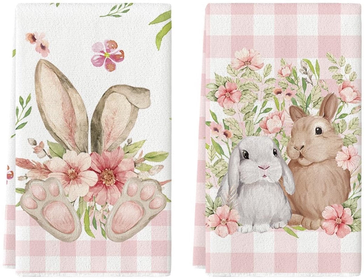 Dailygoods - Keuken Handdoeken Set - Bloemen Design - Perfect als Cadeau - Roze - Theedoeken voor Pasen - Zachte Polyester Handdoeken - Set van 2