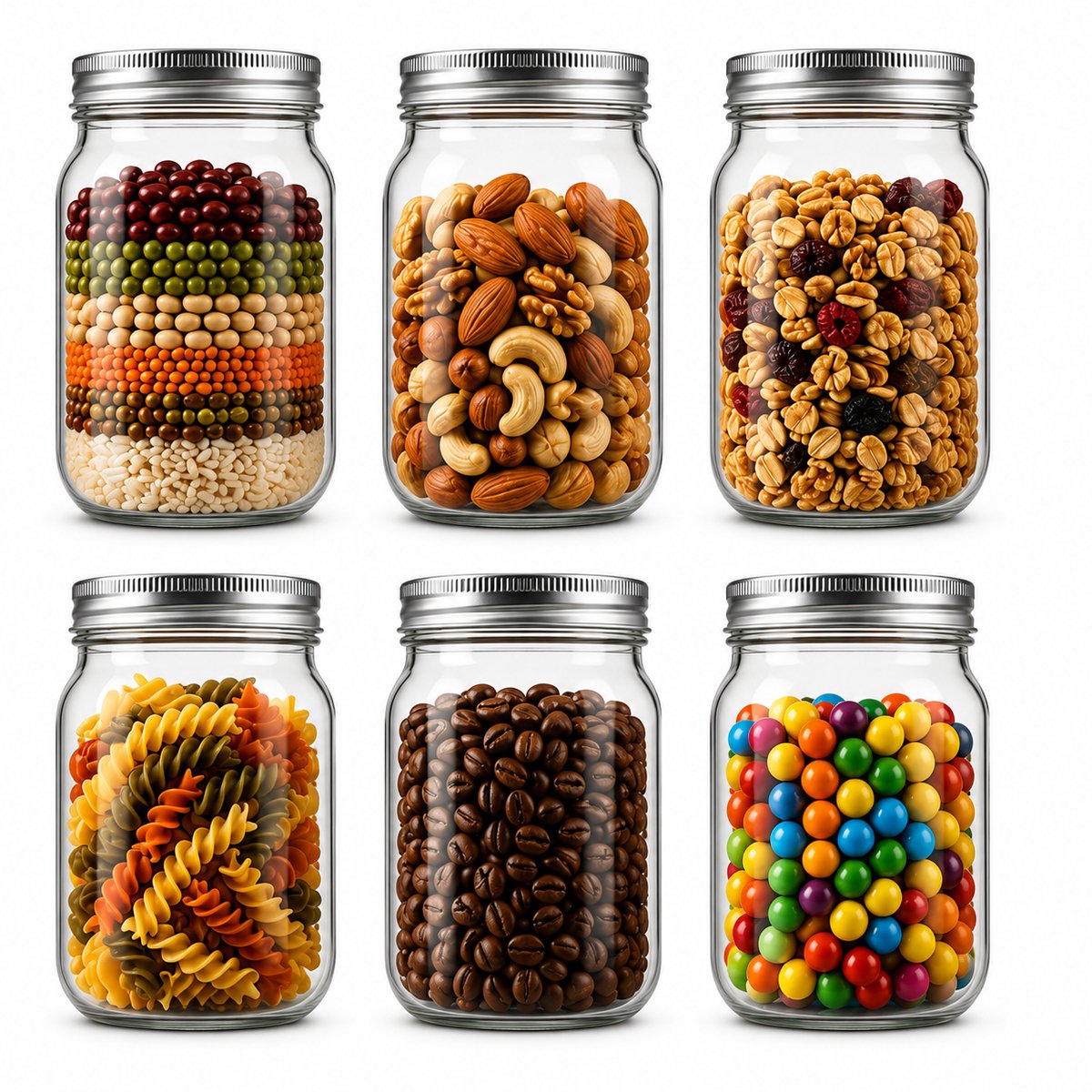 Dutchers® Overnight Oats - Dikker glas - Stevig - Mason Jar - 6 Stuks - 480ML - Mealprep - Overnight Oats Glas - Muesli Beker - Lunchpot - Beker To Go - Milieuvriendelijk - Glas & RVS - Sterk Sluitsysteem - Ontbijt & Lunch - Overnight Oats Beker