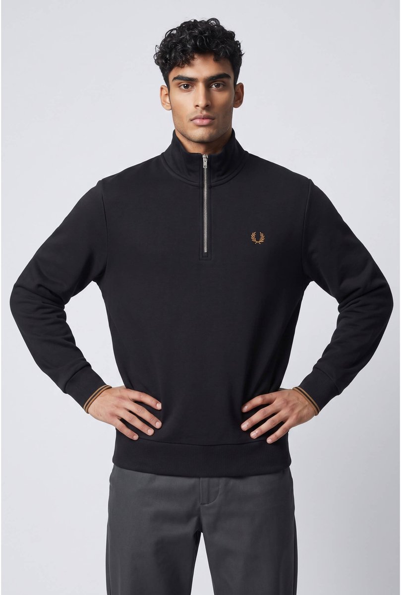 Fred Perry Sweater Met Kleine Rits – M 38 Zwart