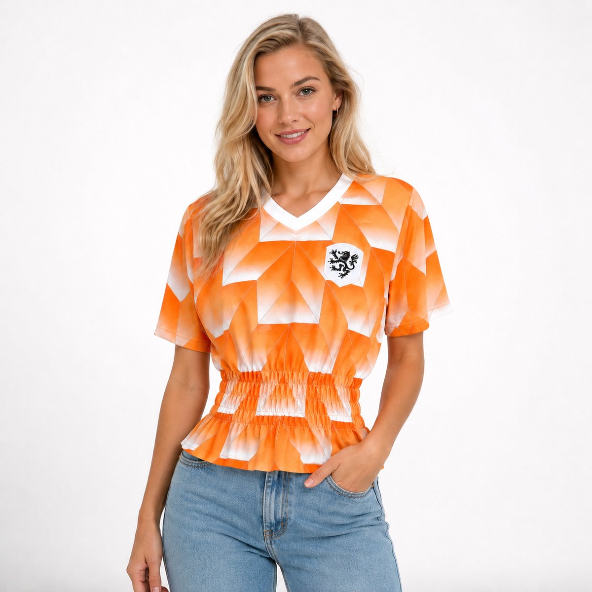 Nederlands Elftal Shirt Dames - Retro Oranje WK 2026 - Custom: Shirred & Peplum - Maat XS