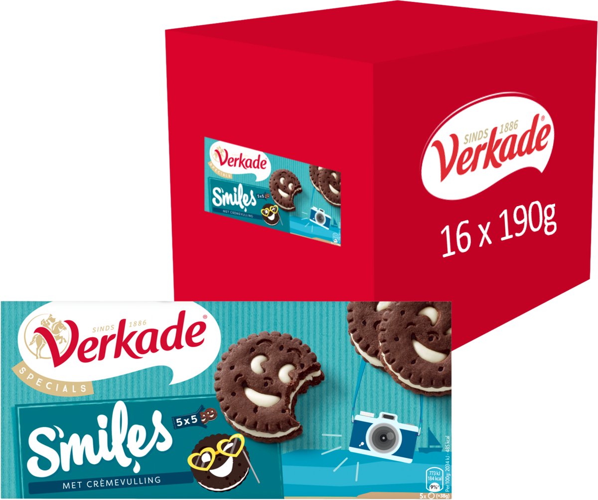 Verkade - Koek - Smiles cacao koekjes - 16 x 190 gram