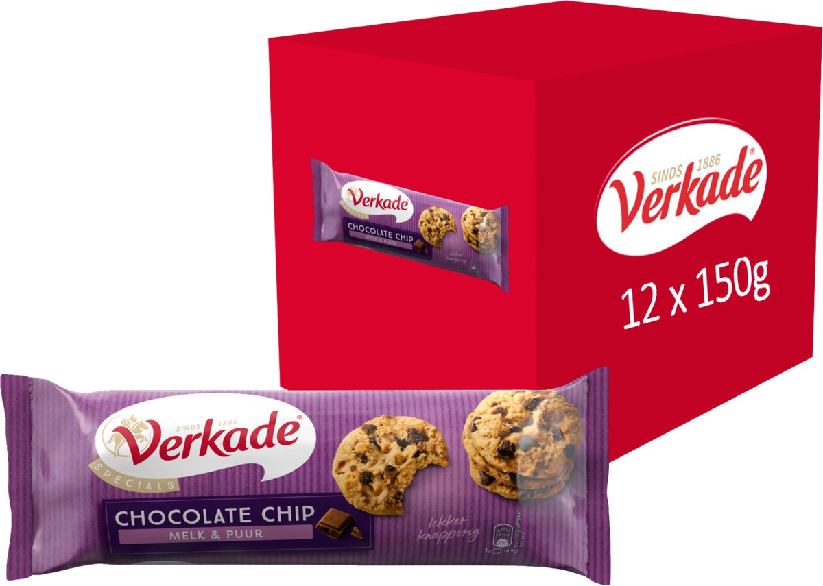 Verkade - Koek - Chocolate Chip Melk & Puur chocolade - 12 x 150 gram