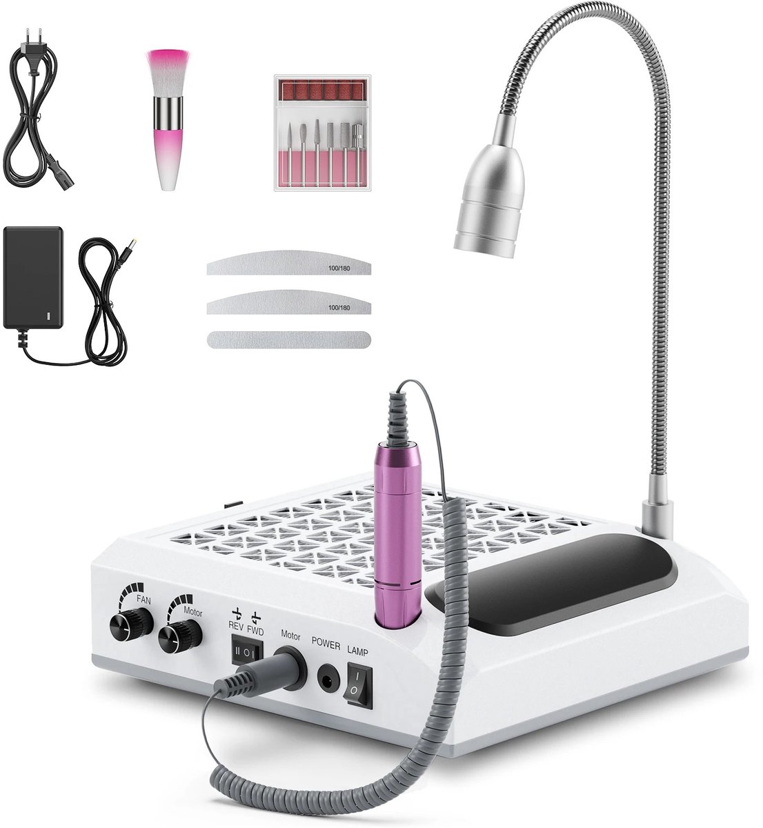 NordHaus Nagelfrees Machine - Nagelstofafzuiger - Nail Art Set - Krachtige 30000RPM Motor - Wit 24,5 cm