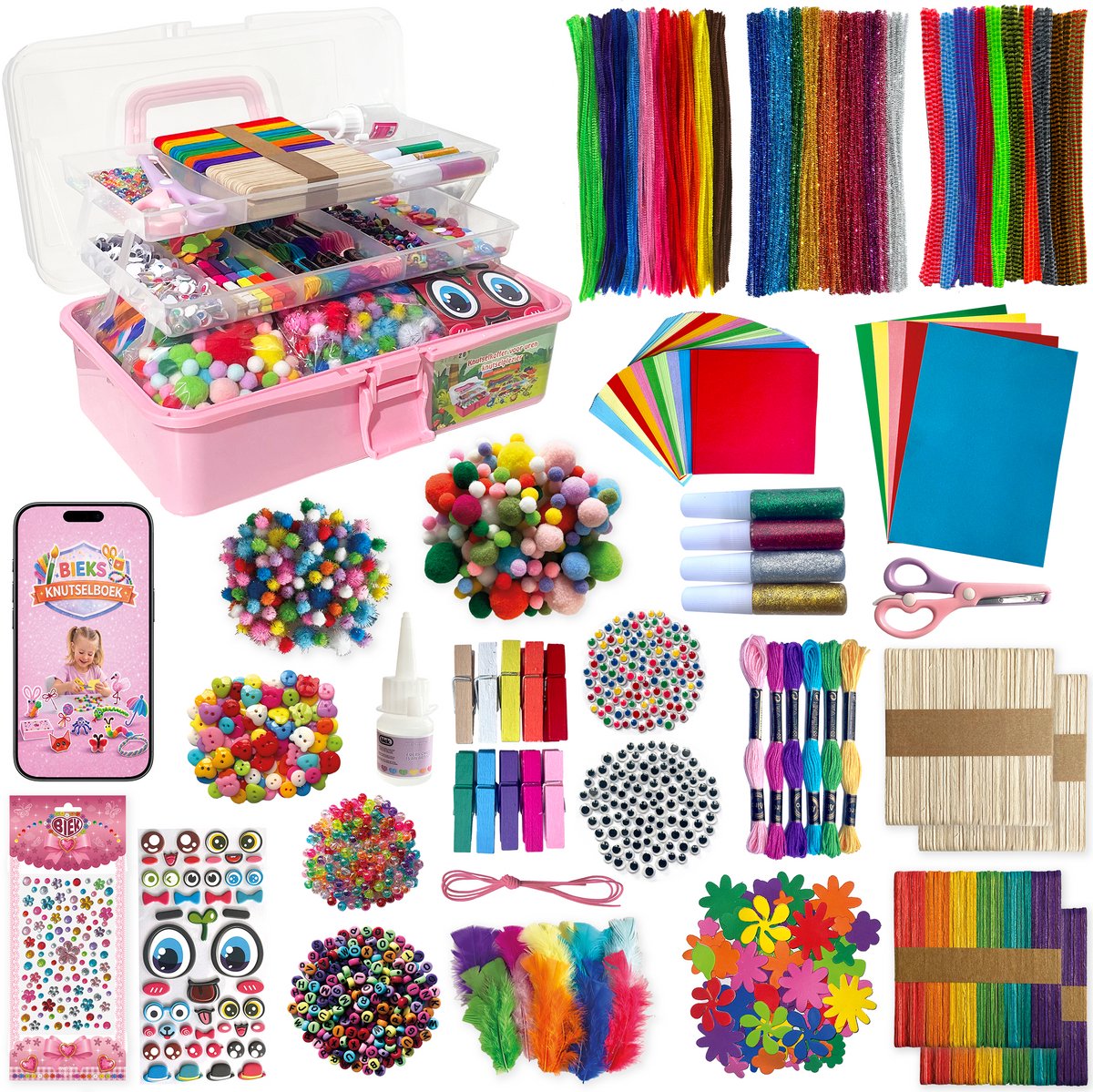 Knutselkoffer XXL BIEK20® Zacht Roze - Inclusief E-Book - Knutselpakket - Creatief Speelgoed - Knutseldoos - Knutselset - Knutselbox - Knutselen Meisjes - Knutselen Jongens — afbeelding 8