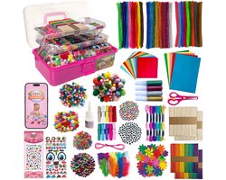 Knutselkoffer XXL BIEK20® Roze - Inclusief E-Book - Knutselpakket - Knutselen Meisjes - Creatief Speelgoed - Knutseldoos - Knutselset - Knutselen voor Kinderen