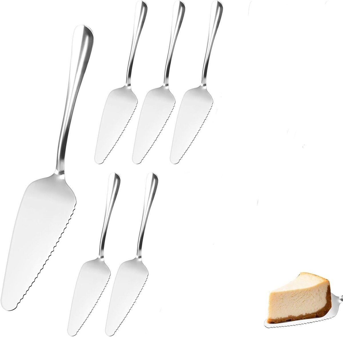 carmdering - Taartschep en pizza spatel -Roestvrij stalen taartschep set - multifunctionele pizzaschep en spatel voor pizza, bruiloften en keukenbereidingen - 6 stuks