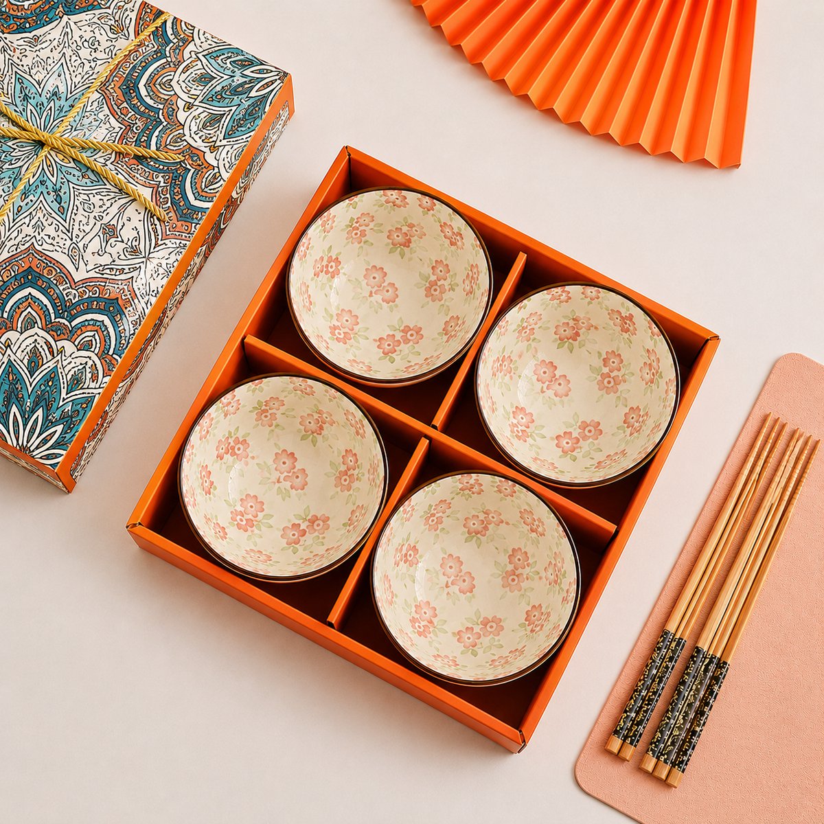 Snackschalen 4-delig – tapas schaaltjes – 225 ml – Luxe Geschenkset - Bloesem roze