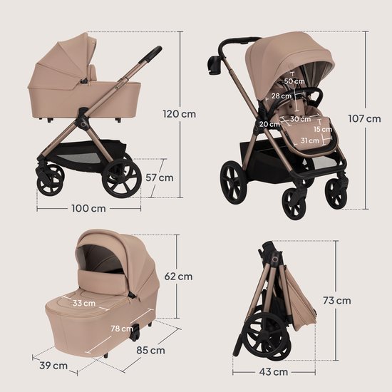 Lionelo Carmine Kinderwagen 3 in 1 - Inclusief Astrid i-Size Autostoel - GravelTech All-Terrain Wielen - 3D Ventilatie & AiryDots Matras - Anti-Reflux Reiswieg - Comfortabele Vering - Inklapbaar met Zitting - UPF50+ - Complete Accessoireset van LIONELO — afbeelding 4