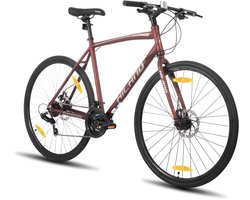 HILAND Hybrid Fiets - 700C - 21 Versnellingen - Racefiets / Stadsfiets - Mechanische Schijfremmen - Heren & Dames - Commuter Bike