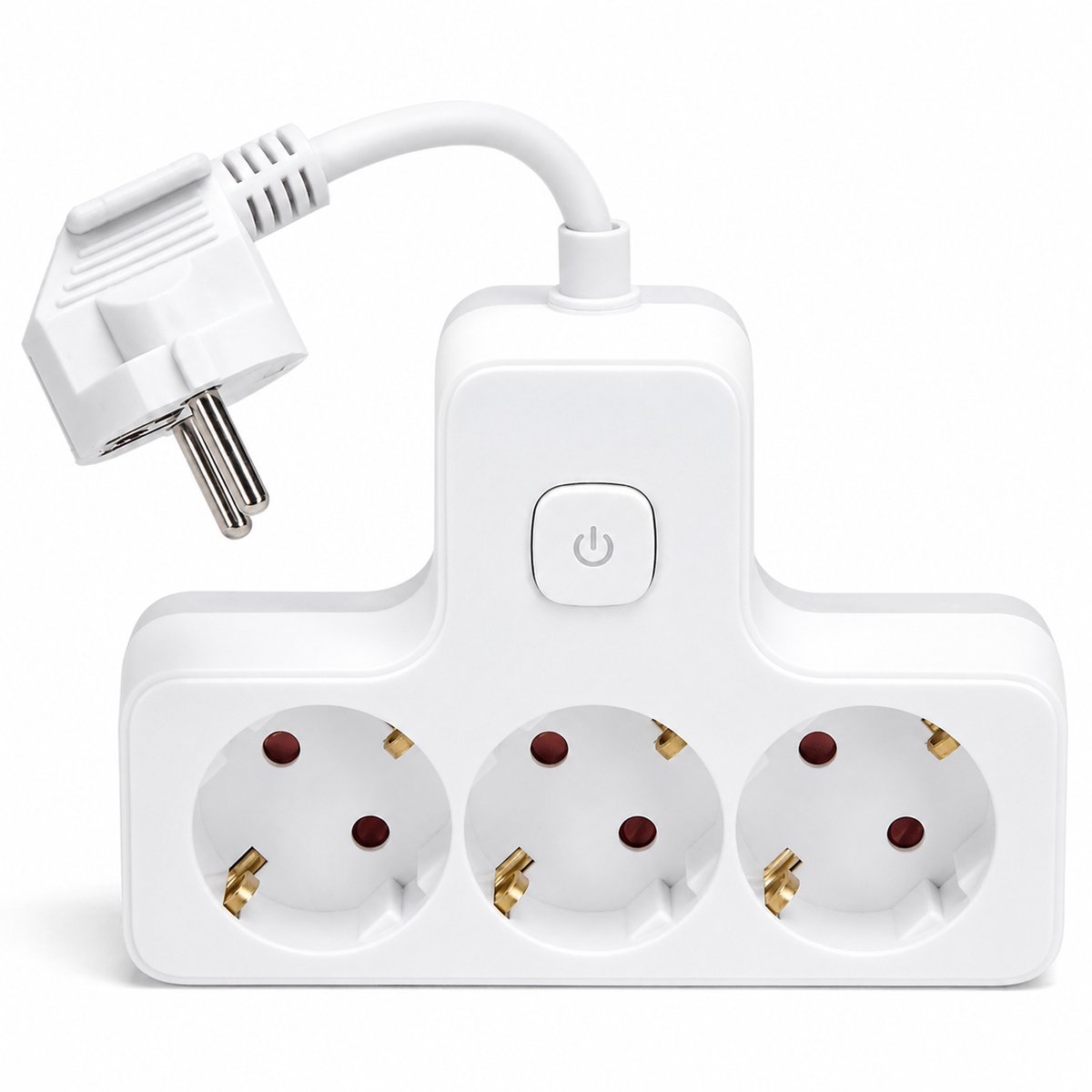 Stekkerdoos 3-voudig T-model – Korte Kabel 5 cm – 16A 250V – Max. 3680W – Met Schakelaar – Zwart PP – Binnengebruik