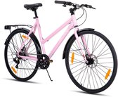 HILAND VELO Dames Racefiets - 700C - 7 Versnellingen - Lichtgewicht Aluminium Frame - Mechanische Schijfremmen - Stadsfiets / Commuter Bike