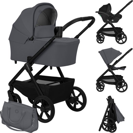 Lionelo Carmine Kinderwagen 3 in 1 – Inclusief Astrid i-Size Autostoel – GravelTech All-Terrain Wielen – 3D Ventilatie & AiryDots Matras – Anti-Reflux Reiswieg – Comfortabele Vering – Inklapbaar met Zitting – UPF50+ – Complete Accessoireset