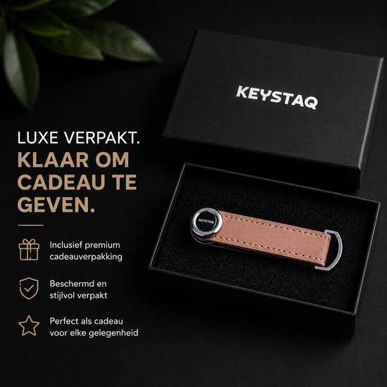 Bruine Keystaq sleutelorganizer in luxe geschenkverpakking.