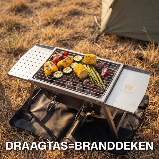 Camping BBQ gas en houtskool (2in1) kleine opvouwbare en draagbare mini barbecue - tafel BBQ / tafelbarbecue - gasbarbecue tafelmodel van Merkloos — afbeelding 3