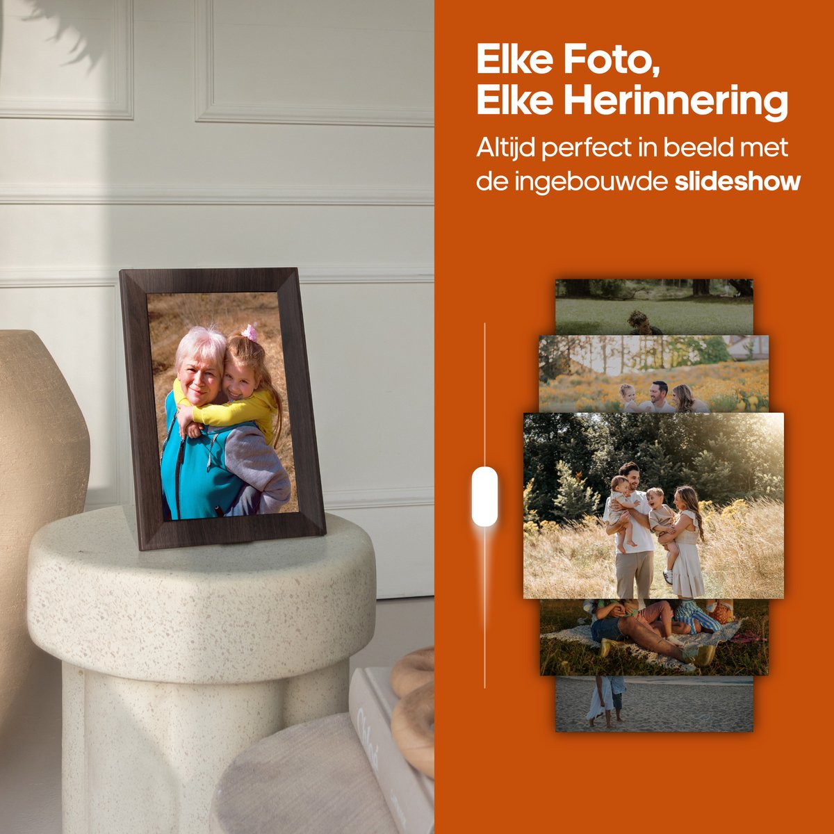Digitale Fotolijst met WIFI en Frameo App - Inclusief 128GB SD Kaart - 10.1 inch - HD+ -IPS Display - Bruin - 3 Dimfuncties - Horizontaal & Verticaal thumbnail 3