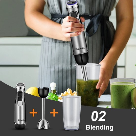 Cherrys Finds - Staafmixer - Staafmixer Set - 4 In 1 Staafmixer Set - Staafblender - Mixstaaf - Mixer Set - Pureer Staafmixer - Mixer Met Mengkom - Silver van Merkloos — afbeelding 5