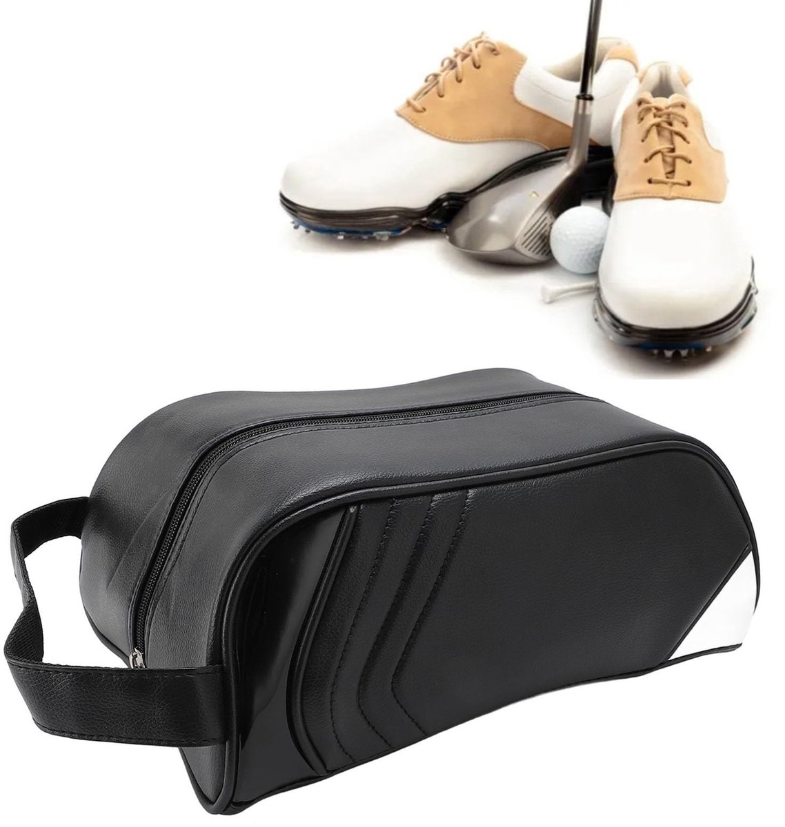 Elzusha - Schoenendraagtas - Multifunctionele Opbergtas - Waterafstotend PU-leer - Zwart - Draagbare Schoenentas - Bescherm je schoenen onderweg - ...
