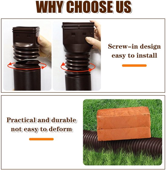 Store_7 - Downspout Extender - Flexibele Regenwaterafvoerpijp - Houd de grond droog - Bruin - Overstromingspreventie - Geschikt voor tuin - 20in to... van Merkloos	 — afbeelding 3