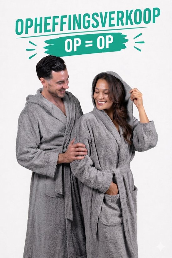 Cozylion Badjas Unisex – Badstof Katoen – Badjas voor Dames & Heren – Met Capuchon en Zakken – Grijs