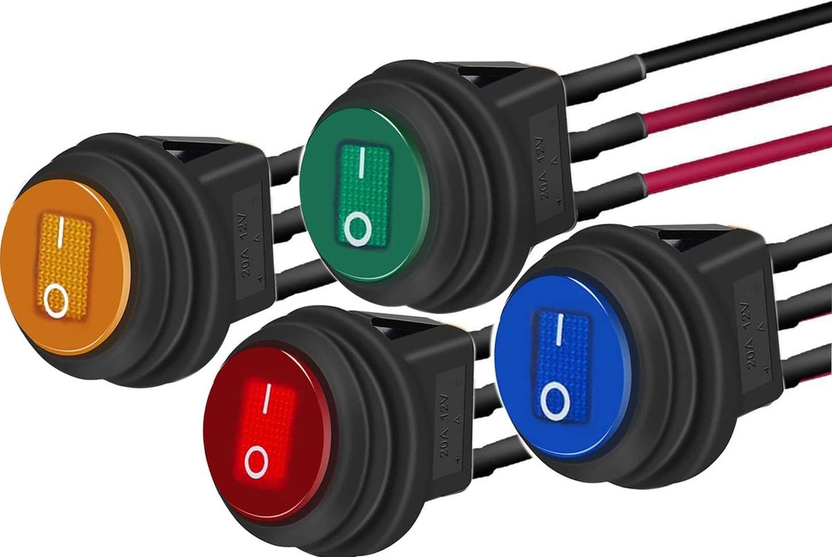 4x 12V DC Waterproof LED Rocker Switch - SPST Toggle Switch voor Auto en Boot