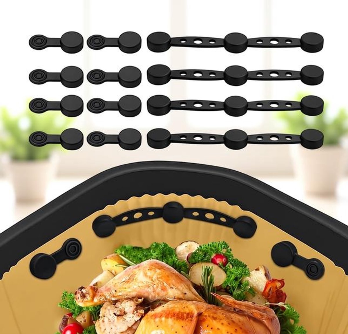 Maison Elara - 12 stuks Airfryer-magneten voor bakpapier - siliconen magneten - gesp voor heteluchtfriteuse - zwart