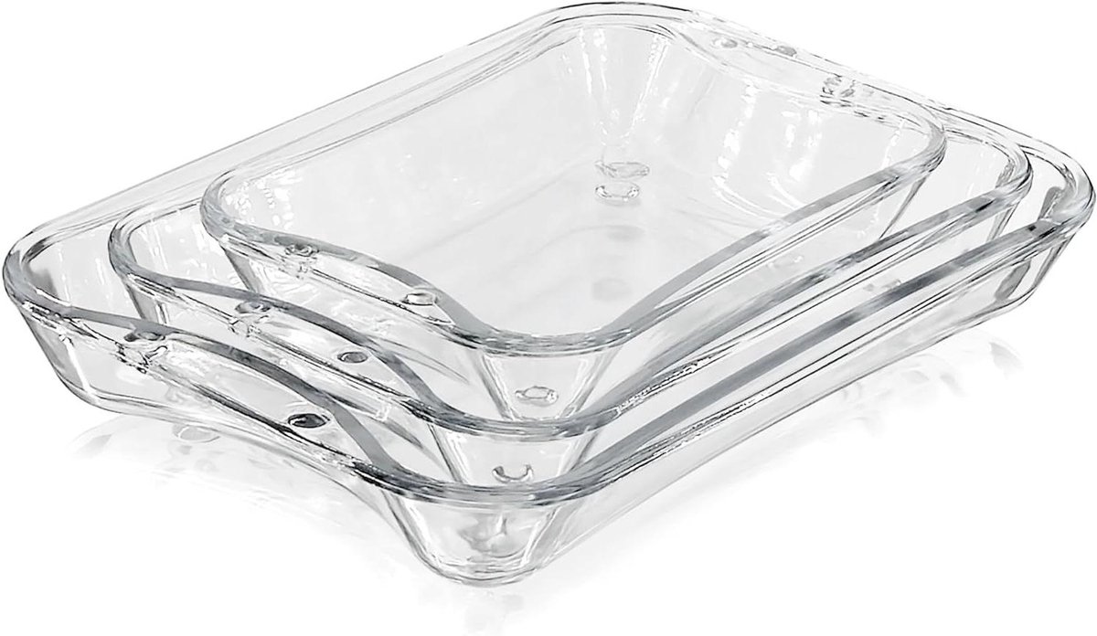 Glazen Ovenschaal - Bakvorm Set - Culinair Bereiden - Nestelend Ontwerp - Set van 3 - Transparant