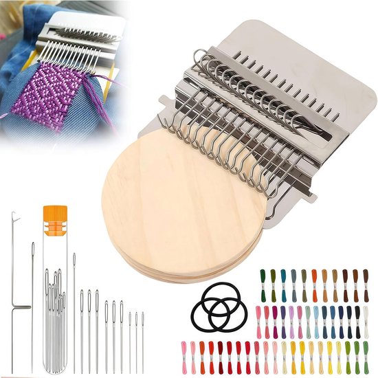 Mini Stopweefgetouw - Stopraam - Naaimachine - Handnaaimachine - Kleine patchmaker breiset - Weefgereedschap - Naaigereedschap - Doe Het Zelf Reparatieset - Met 14 haken en 36 naaigaren - Voor Reparaties Aan Kleding & Sokken