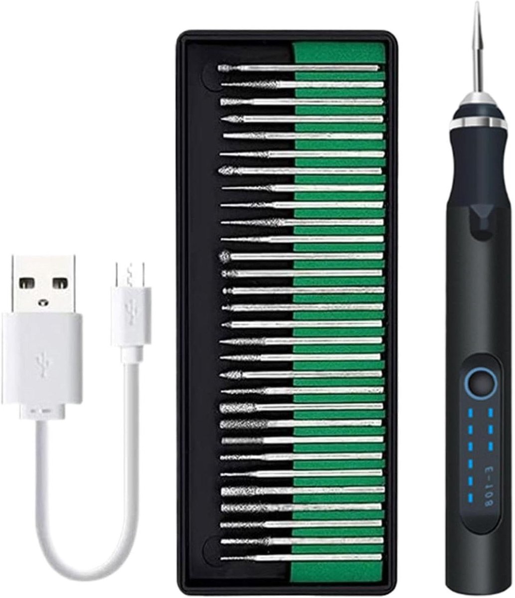 Draadloze Graveerstift - Glazen Graveergereedschap - Objecten Personaliseren - Oplaadbaar Via USB - 165 gram - Zwart
