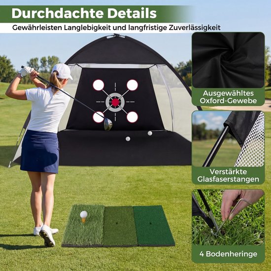 COSTWAY golfoefeningsnet 300 x 200 cm, golfnet met slagmat, doelplaat, 5 ballen en tee, chipping-trainingsnetten incl. draagtas, draagbaar trainingshulpmiddel voor binnen en buiten van Costway — afbeelding 4
