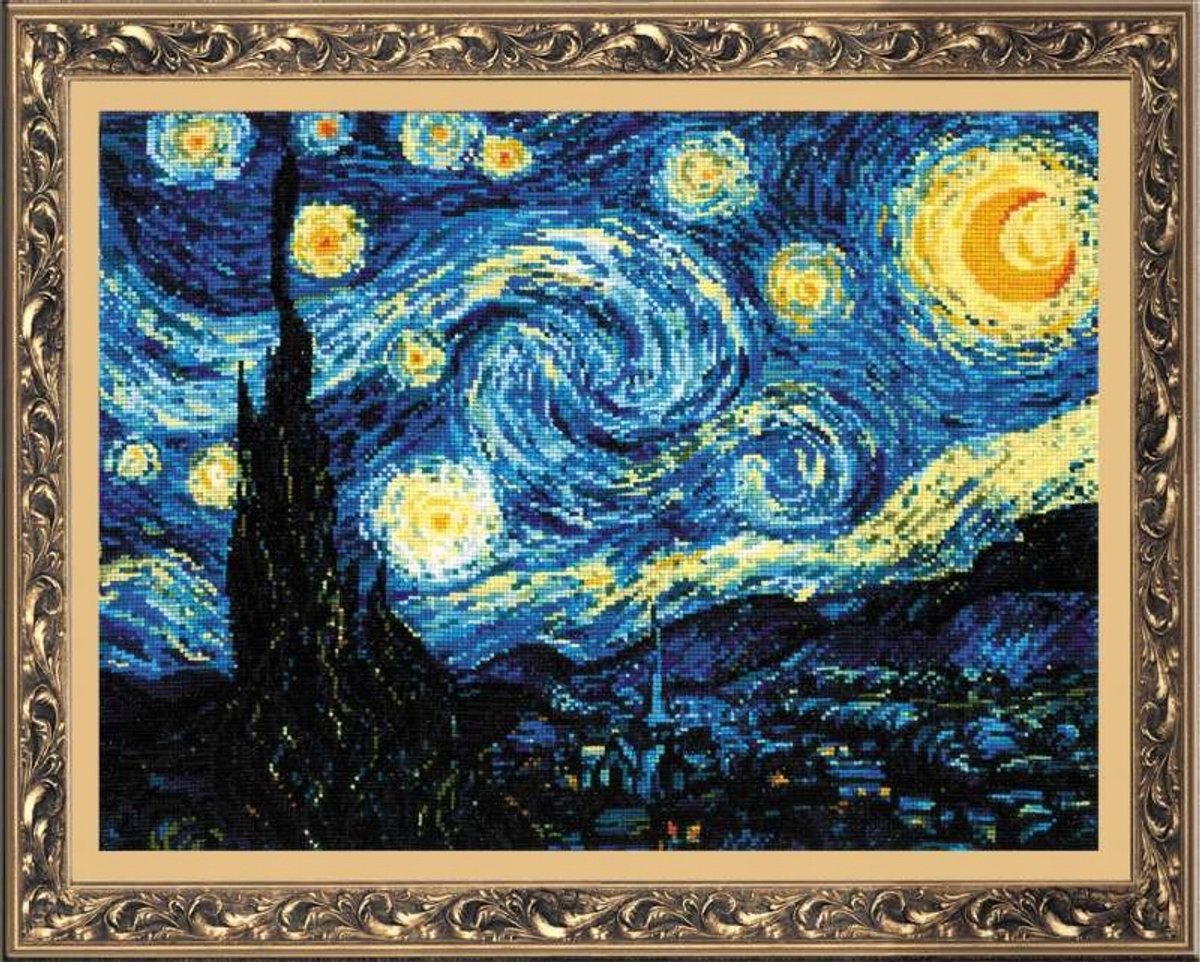 De Sterrennacht / Starry Night Vincent Van Gogh Aida Riolis Borduurpakket 1088