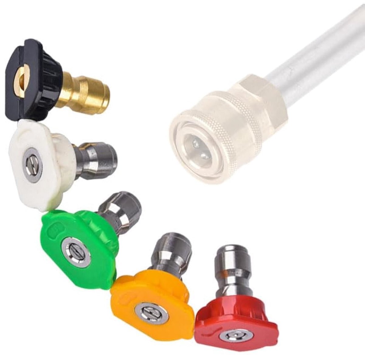 Dailygoods- Nozzle Tips 5 stuks - 1/4 inch Snelaansluiting - 4000 PSI Max - Verschillende Hoeken 0°/15°/25°/40°/60° - Veiligheidsvergrendeling - Kleurcodering - Spuitmonden
