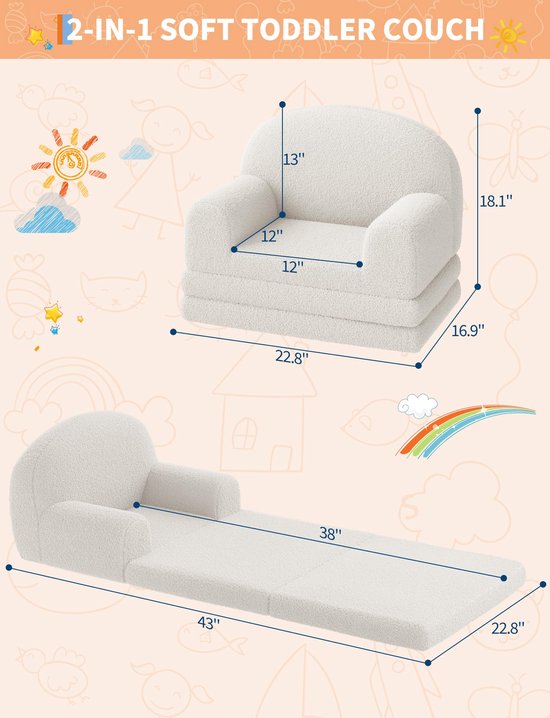 Triumpunpre 2-in-1 Opvouwbare Kindersofa & Lounge Fauteuil - Zachte Teddyfleece Kinderstoel met Verwijderbare Hoes - Semi-Circulair Design - Inklapbare Kinderbank als Loungebank - Roze — afbeelding 3