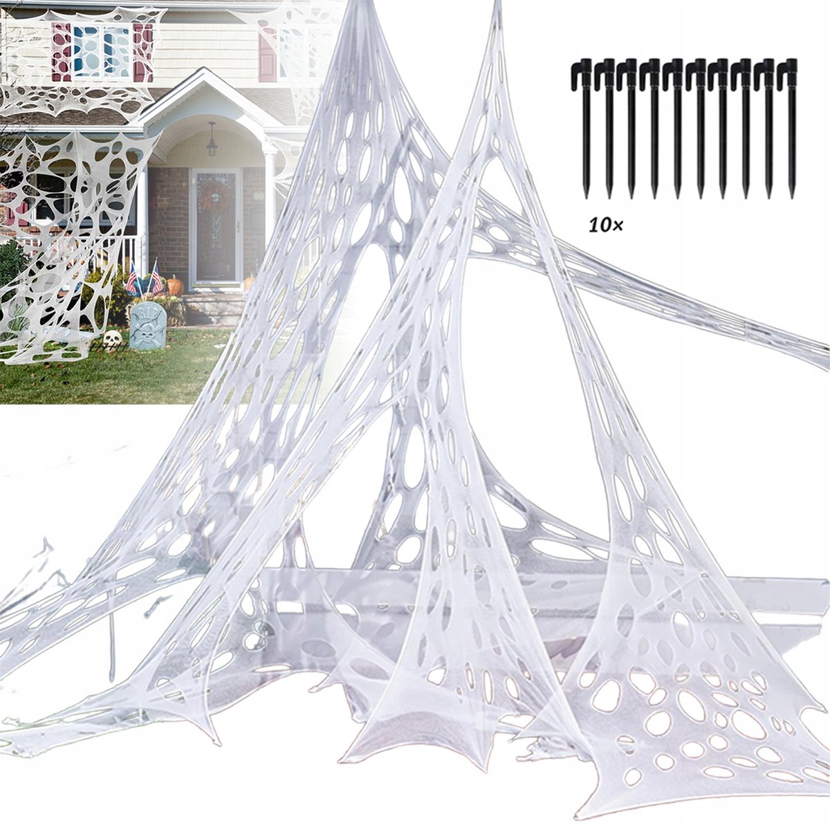 Grote Halloween Spinnenweb Decoratie 4,1x1M met 10 Haken