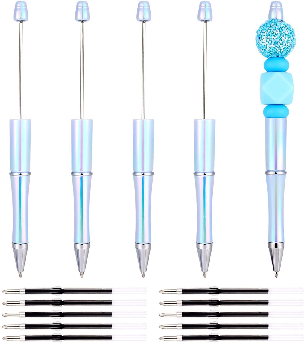 Dailygoods- Balpen Set - 5 Stuks Bead Pens - 10 Stuks Plastic Balpen Navullingen - DIY Pen Decoratie - Duurzaam - 150mm Lengte - Persoonlijke Pen