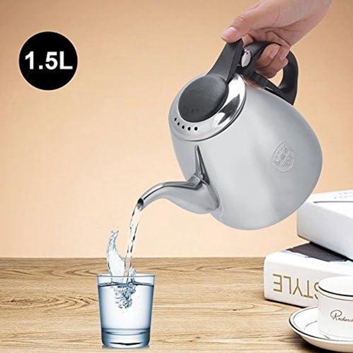 Roestvrijstalen theepot 1,5 liter - Snelle verwarming - Kookplaat theekan - Koffiepot - Waterkoker - Grote theepot met handvat.