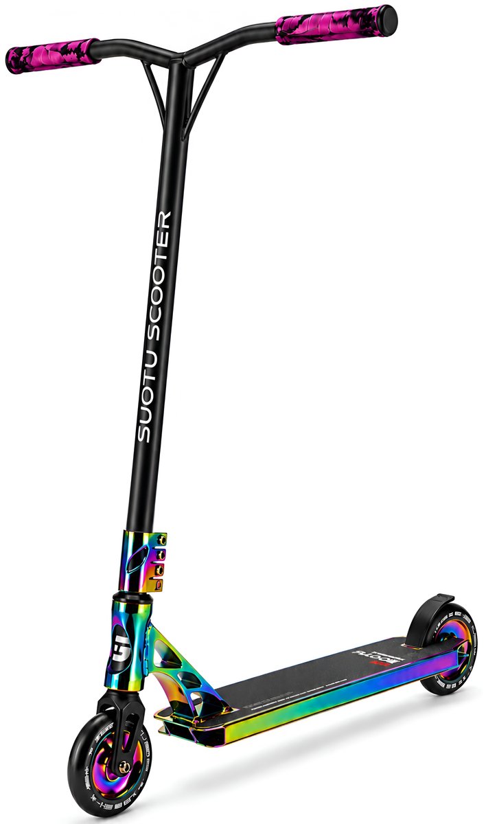 Bol.com Suotu Stuntstep Professioneel - Step - 110mm - Speelgoed Jongens/Meisjes - Kinderstep - ABEC-9 - 100KG - Aluminium - Zwa... aanbieding