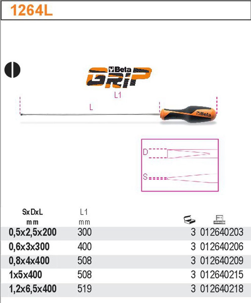 Beta Platte Schroevendraaier 1264L 5 x 400 mm lang