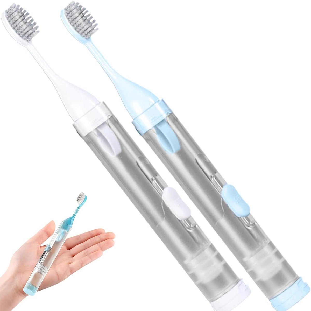 Reistandenborstel Set - Opvouwbare Tandenborstel - Mondverzorging Onderweg - 3-in-1 met Tube - 2 Stuks - Wit Blauw