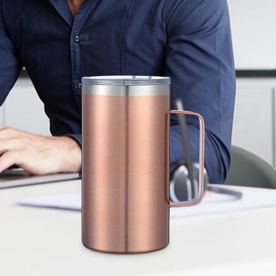 Metalen mok - Camping beker - Dranken warm houden - Dubbelwandige isolatie - 24 oz - Rozengoud — afbeelding 4