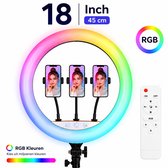 18 inch LED Ringlamp met Statief van 2m (verstelbaar), Telefoonhouder en Draagzak | 45 cm | Vlogging | Fotografie | Ringlamp met statief | Ring lamp | Ringlight | Ring Light