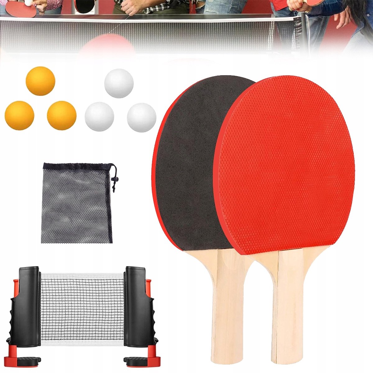 Complete Tafeltennisset: 2 Batjes, Net & Ballen