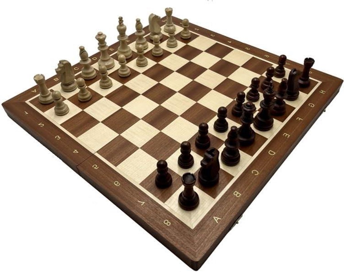 Schaakspel - Traditioneel Spel - Strategisch Spel - Ingelegd Houten Bord - 48 x 48 cm - Bruin