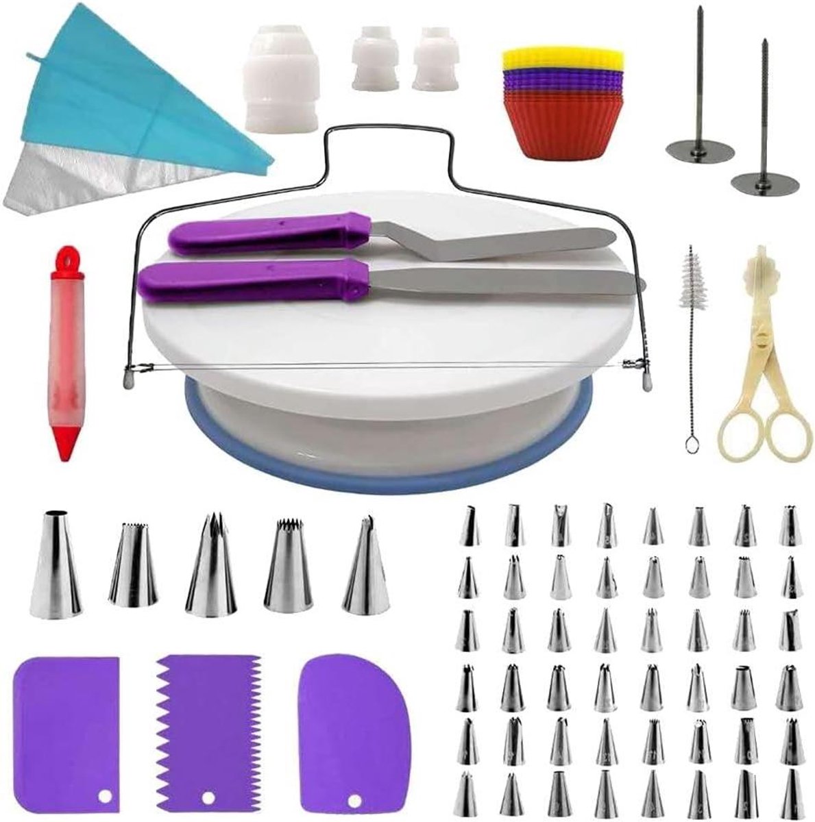 Taartdecoratie Set - Bakbenodigdheden - Taarten Versieren - 106 Delige Kit - 28 x 28 x 7.3 cm - Paars