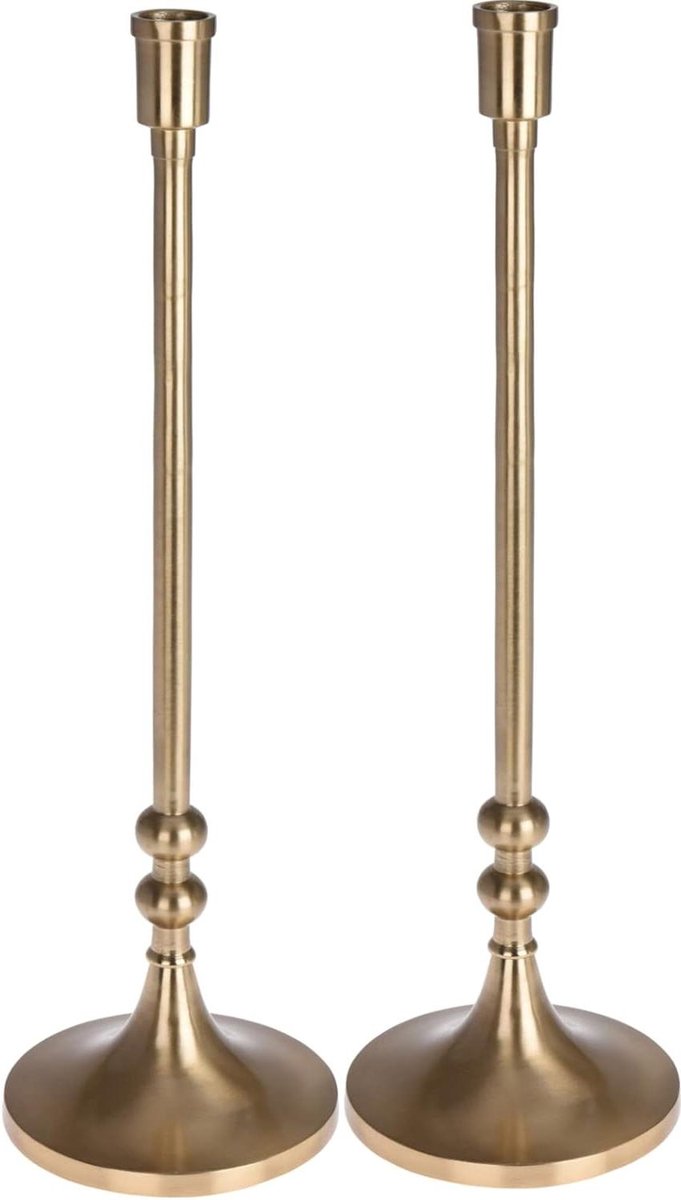 Gouden Kandelaars - Kaarsenstandaards Set - Tafel Decoratie - Brede Stabiele Basis - 41 cm Hoog - Goud
