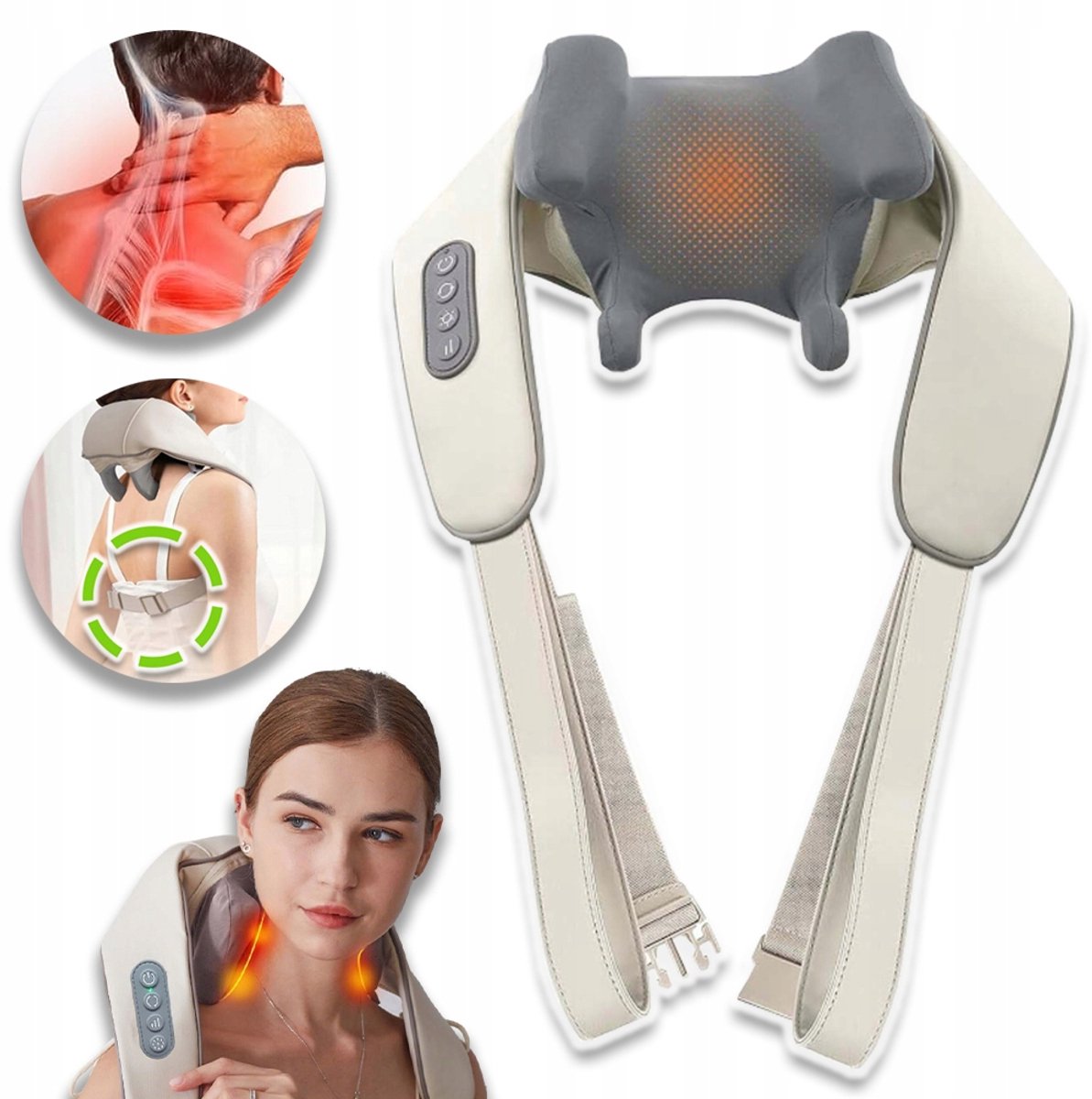 Nek- En Rugmassageapparaat - Handgemaakt Draadloos Schouder- En Nekmassage Apparaat Met Keukentechnologie - 2 Warmtestanden 3 Standen - Wasbare Hoes En 90 Minuten Batterijduur Voor Ultieme Ontspanning