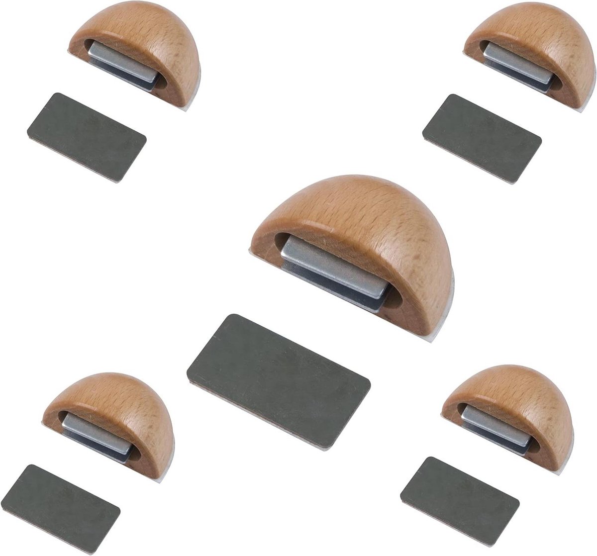 Deurstopper Set - Magnetische Buffer - Deuren Open Houden - Zelfklevend Massief Hout - 5 Stuks - Beige