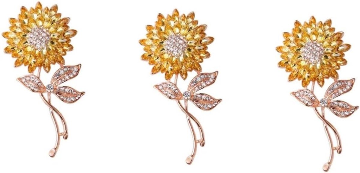 Zonnebloem Broche - Kleding Accessoire - Outfit Versieren - Set van 3 - 5 cm - Geel