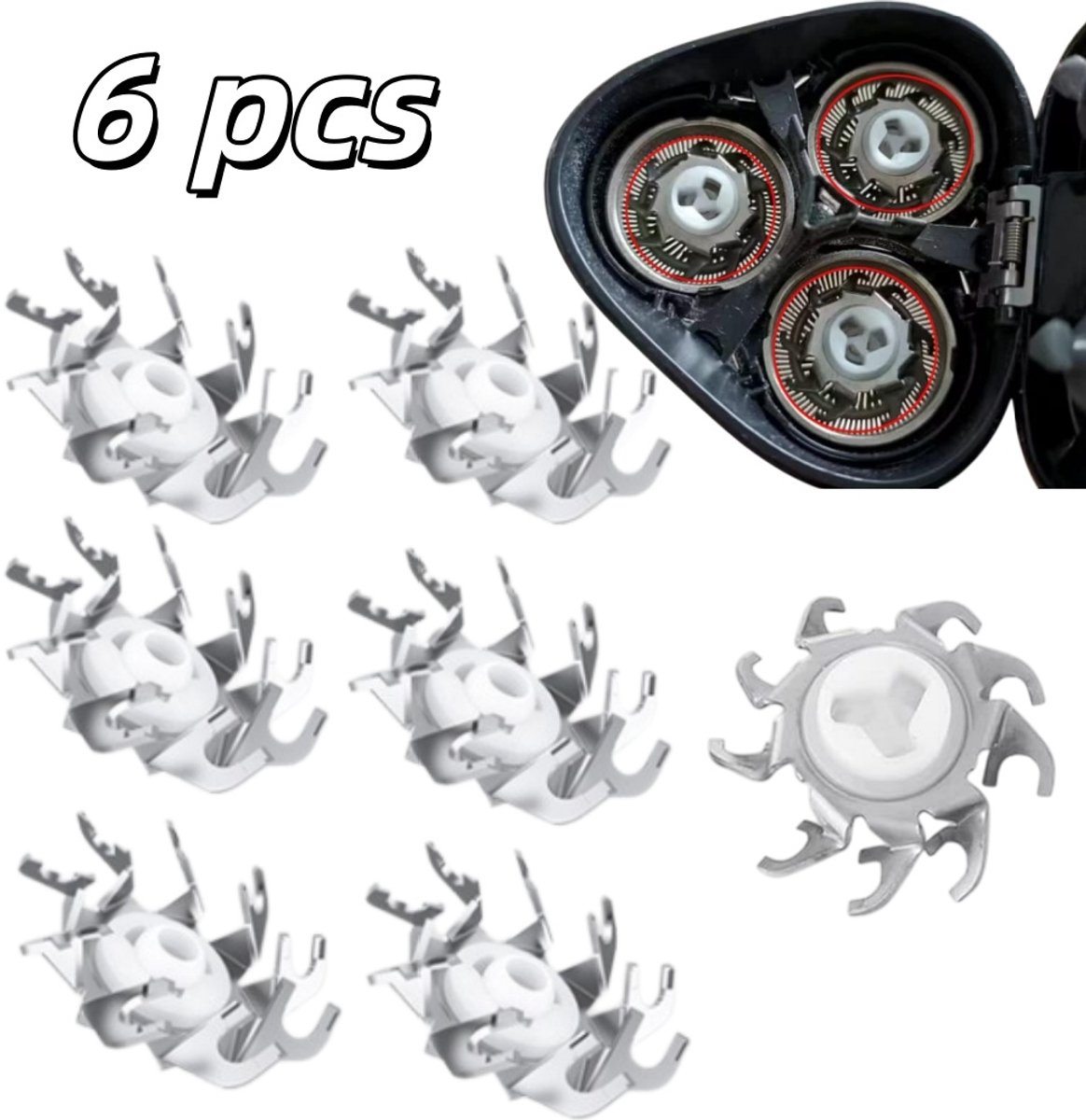 6 stuks - Vervangende scheerkoppen - Draaibare adapter - Trimfolie - Trimmesjes - Geen vaste maat - Baardtrimmen voor mannen - Originele kleur