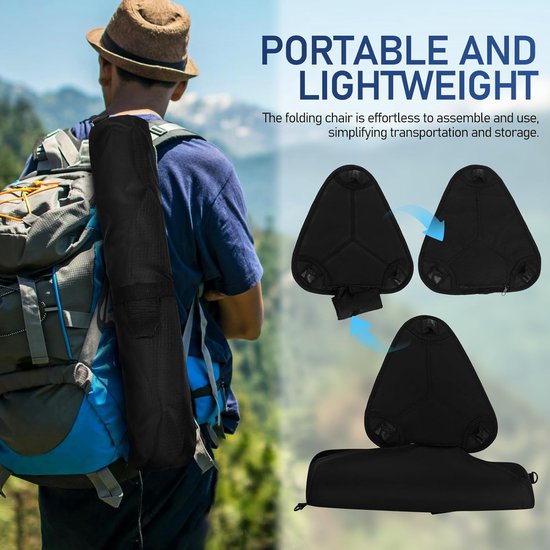 Telescopische Campingkruk - Verstelbaar Driepoot Krukje met 3 Hoogtes (61-80.5 cm) - Max 120 kg - Lichtgewicht Vouwkrukje - Met Waterdichte Tas - Geschikt voor Outdoor, Vissen en Festivals - Zwart — afbeelding 4
