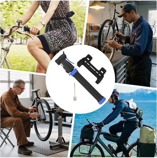 Mini Fietspomp - Draagbare Luchtpomp - Banden Snel Oppompen - Automatische Uitschakeling - Compact Formaat - Zwart Blauw — afbeelding 5